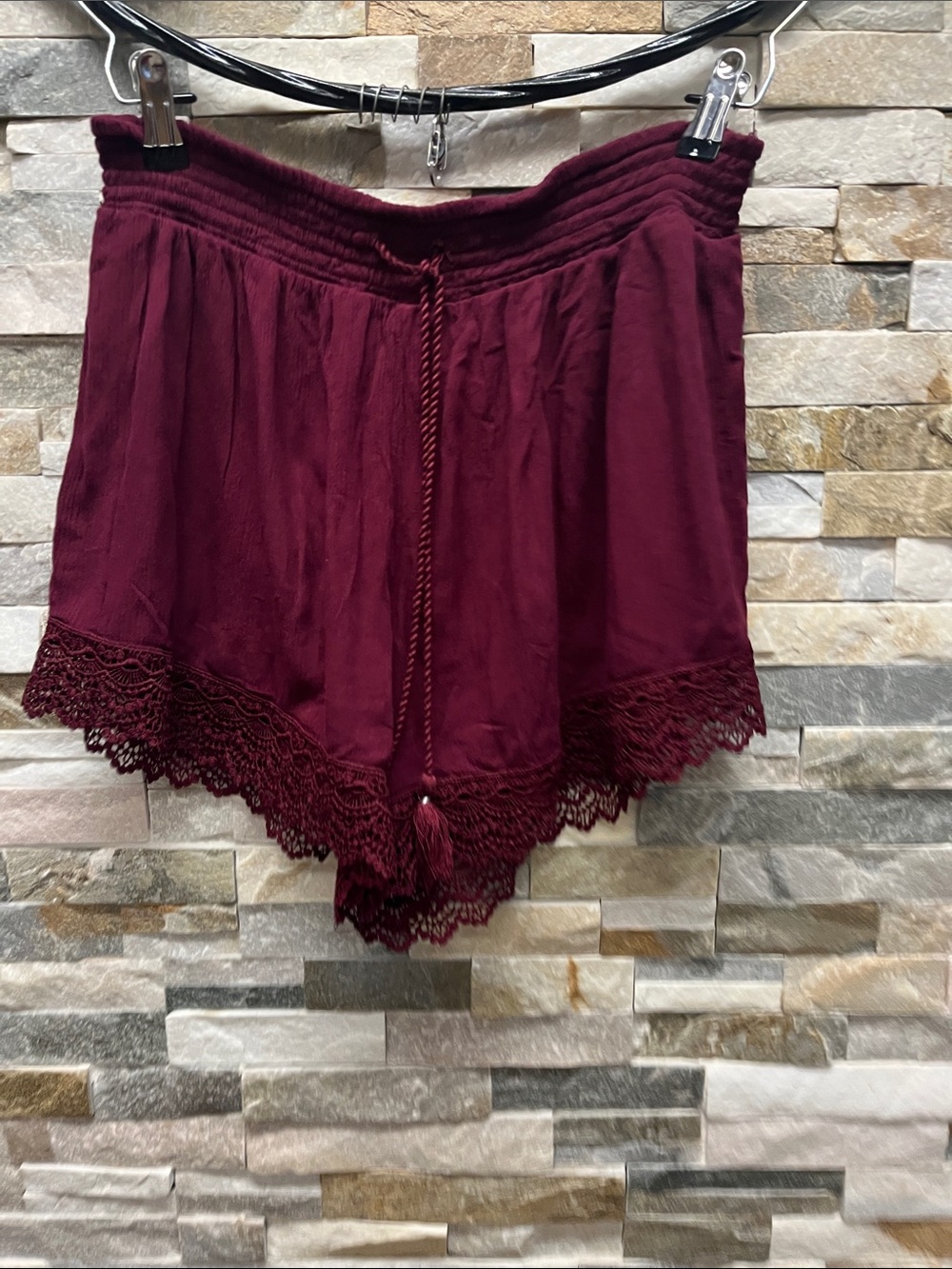 Mudd Burgundy Lace-Trim Sleep Shorts